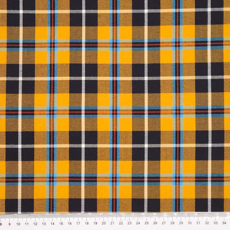 Cornish tartan printed on a polyviscose fabric with a cm ruler