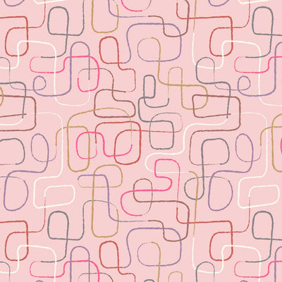 Abstract lines printed on a pink cotton fabric