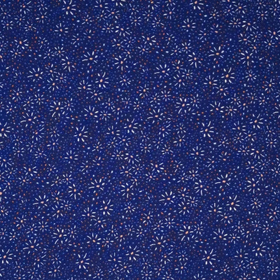 A firework shaped flower printed on a navy viscose fabric
