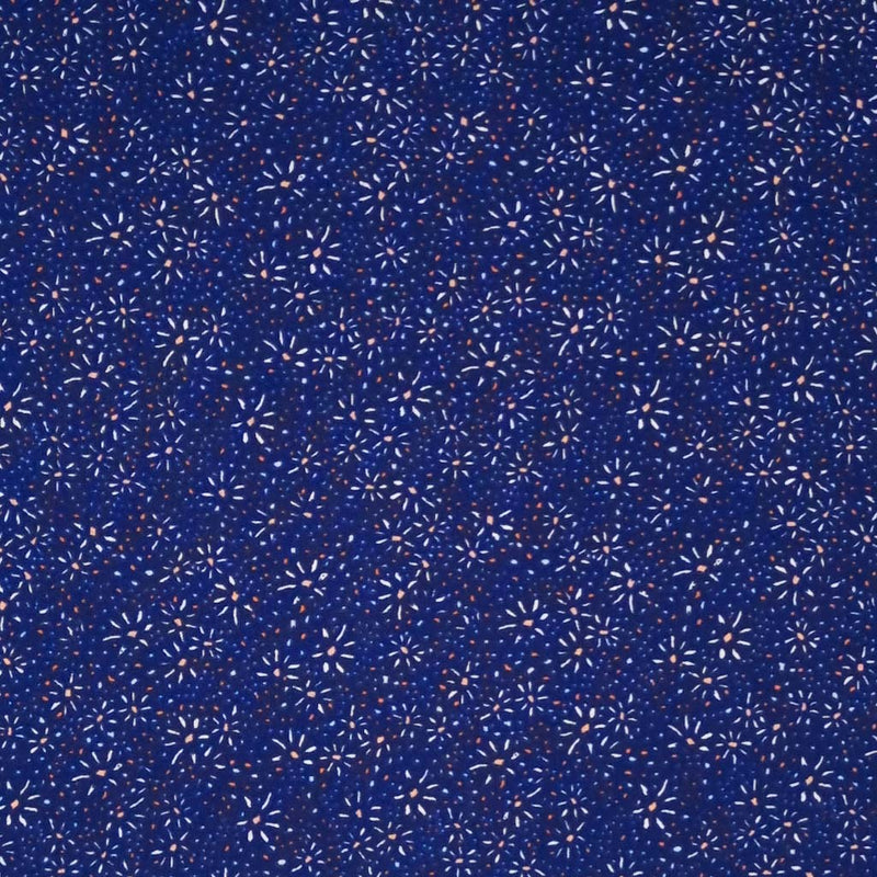 A firework shaped flower printed on a navy viscose fabric