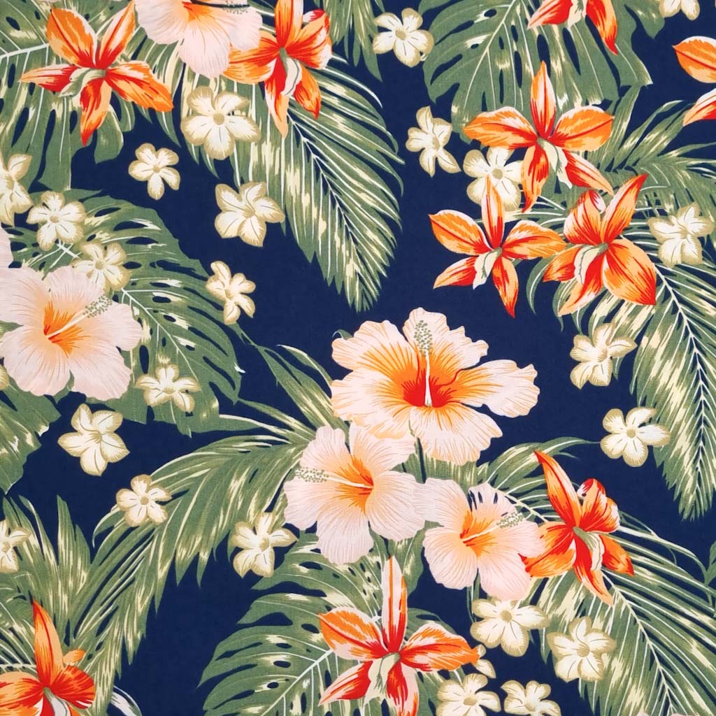 Orange Lily on Navy - Woven Viscose Fabric – Fabric Love