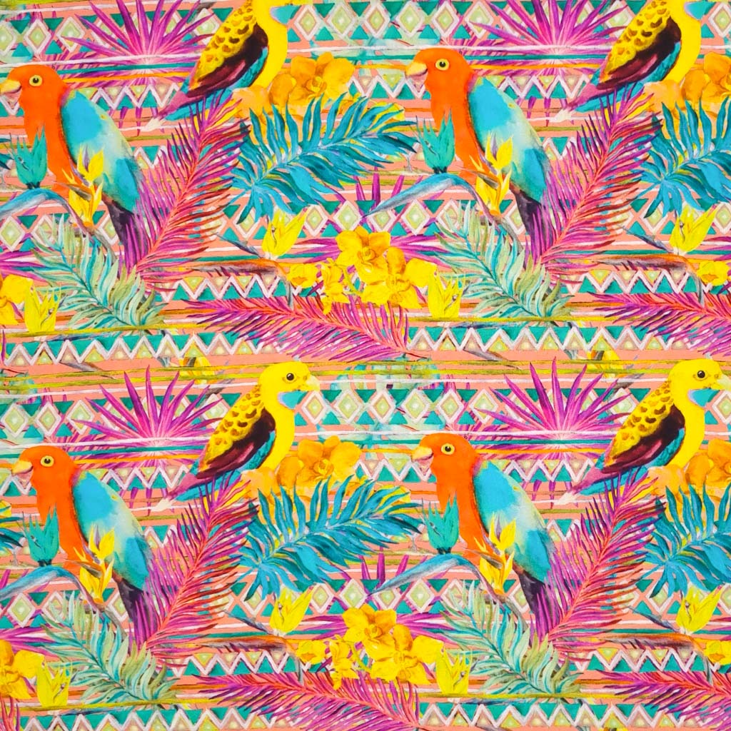 Tropical Parakeets - Woven Viscose Fabric – Fabric Love