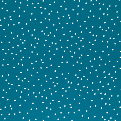 Small scattered white spots printed on teal viscose fabric