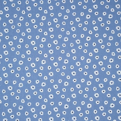Vintage daisies printed on an airforce blue washed cotton fabric