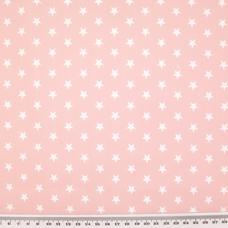 10mm White Star on Baby Pink - 100% Cotton
