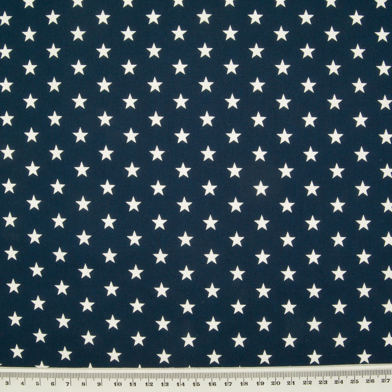 10mm White Star on Navy Blue - 100% Cotton