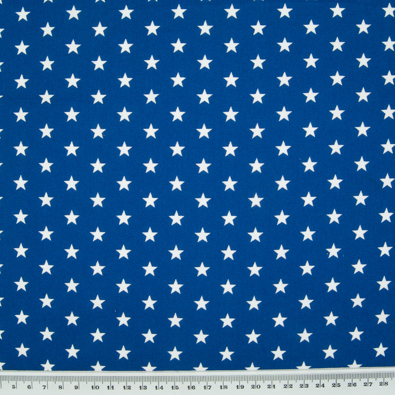 10mm White Star on Royal Blue - 100% Cotton