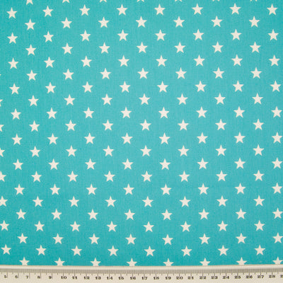 10mm White Star on Turquoise - 100% Cotton