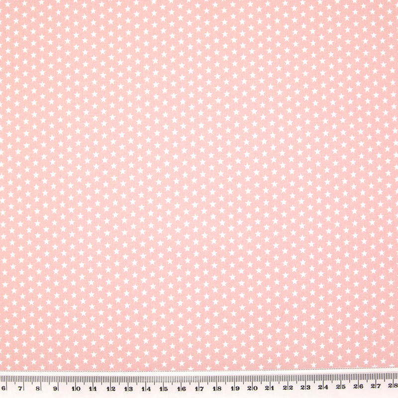 4mm Mini White Star on Baby Pink - 100% Cotton