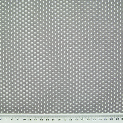 4mm Mini White Star on Grey - 100% Cotton