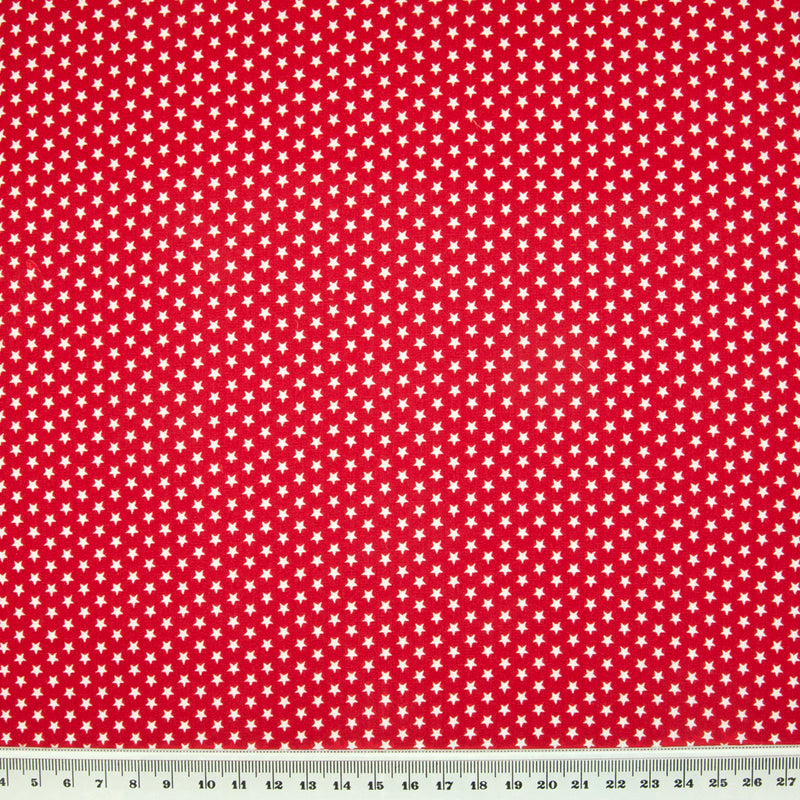 4mm Mini White Star on Red - 100% Cotton