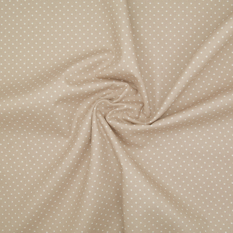 2mm White Pin Spot on Beige - 100% Cotton