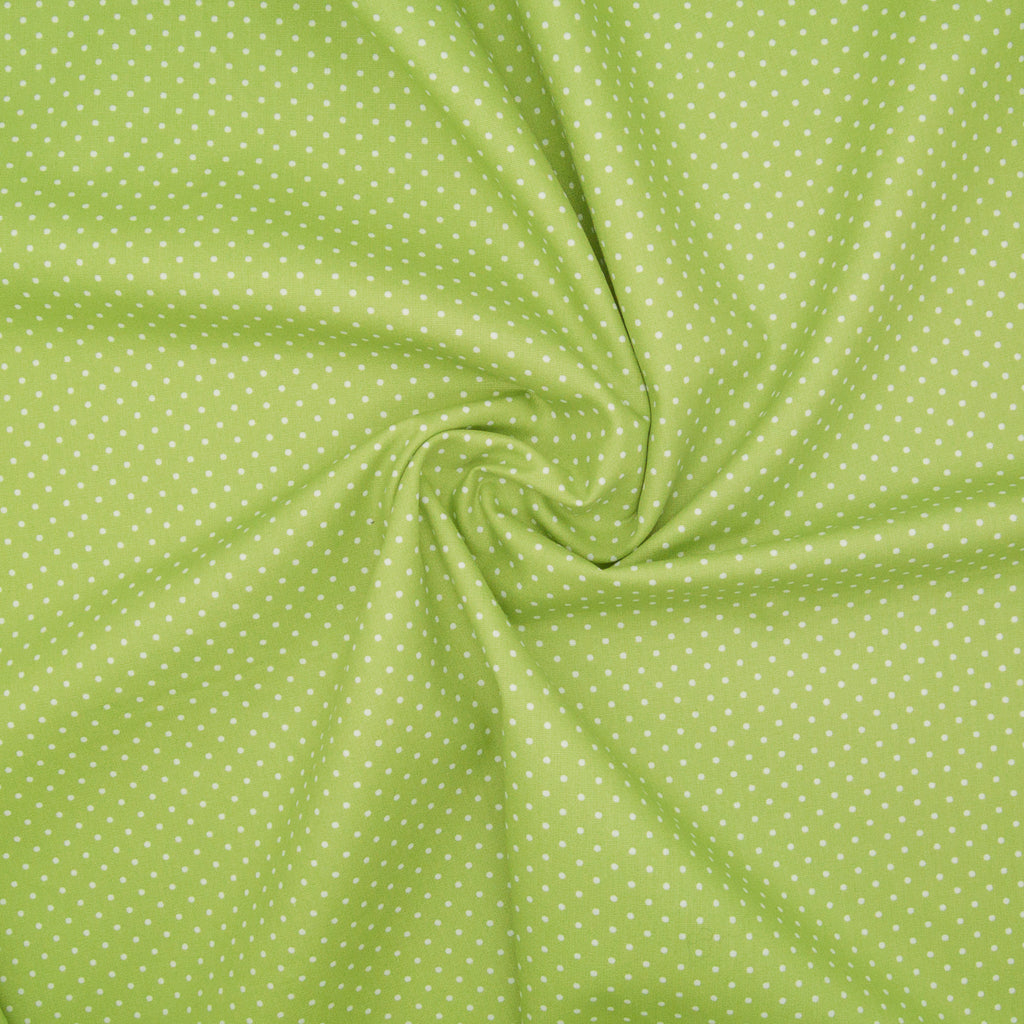 2mm White Pin Spot on Bright Green - 100% Cotton