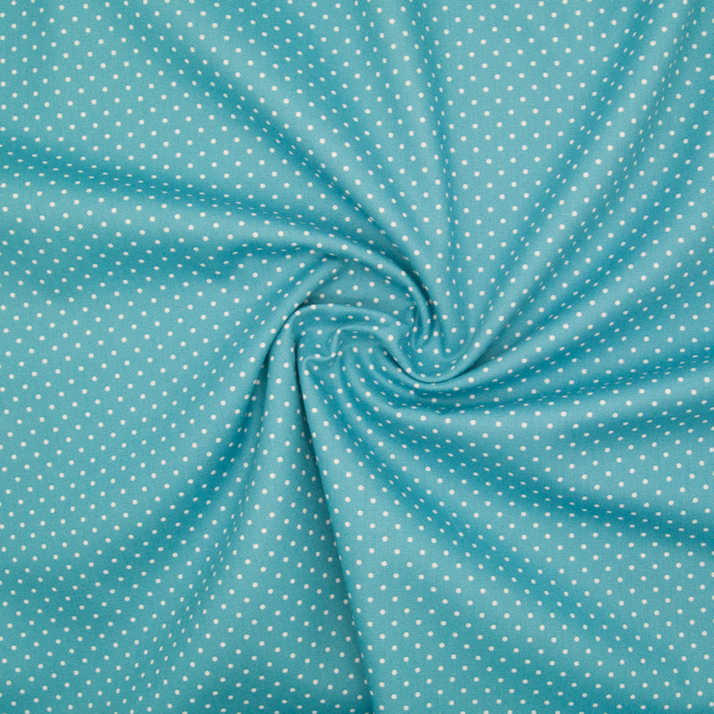 2mm White Pin Spot on Turquoise- 100% Cotton