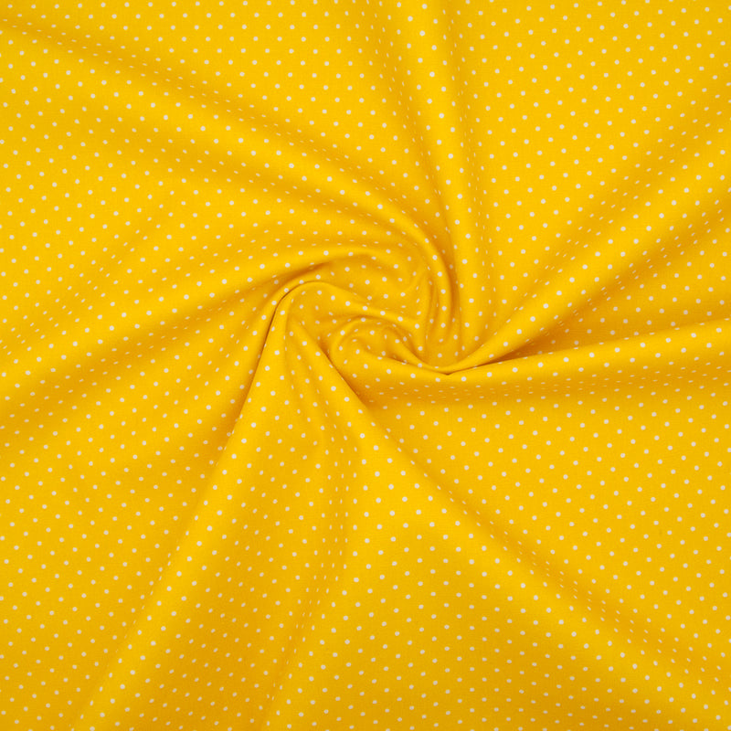 2mm White Pin Spot on Yellow - 100% Cotton