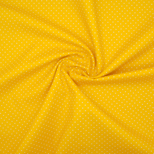 2mm White Pin Spot on Yellow - 100% Cotton