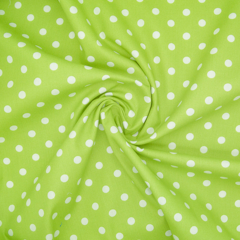 8mm White Pea Spot on Bright Green- 100% Cotton