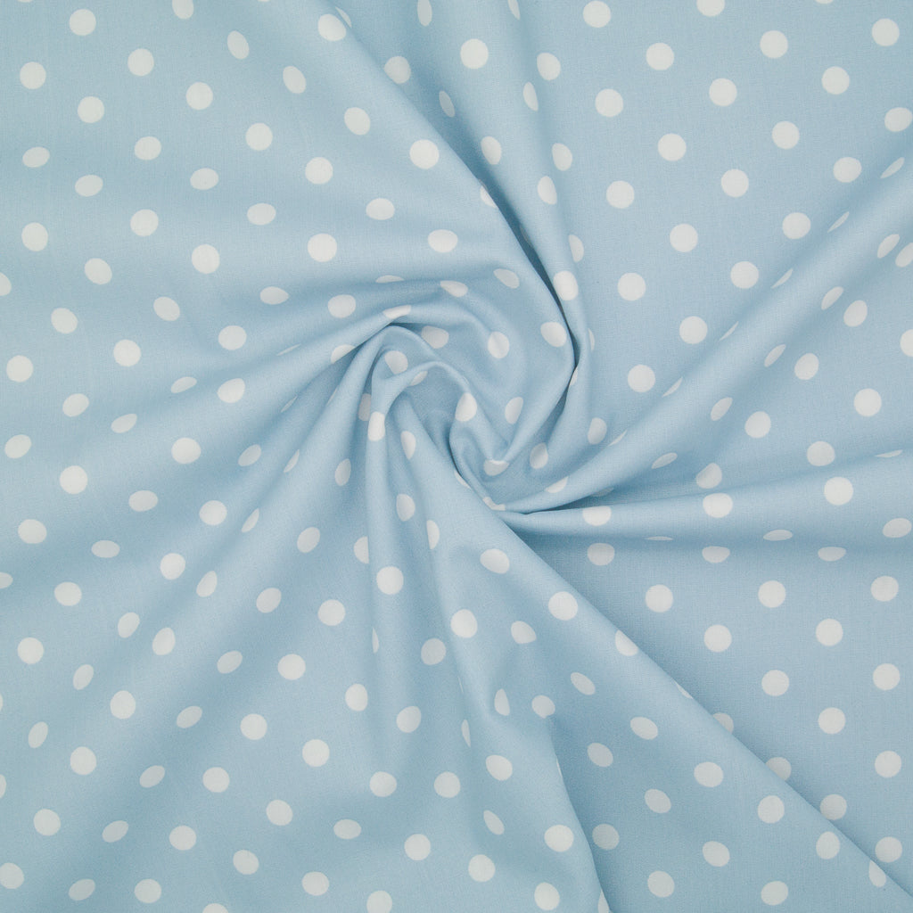 8mm White Pea Spot on Sky Blue - 100% Cotton