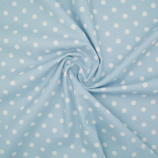 8mm White Pea Spot on Sky Blue - 100% Cotton