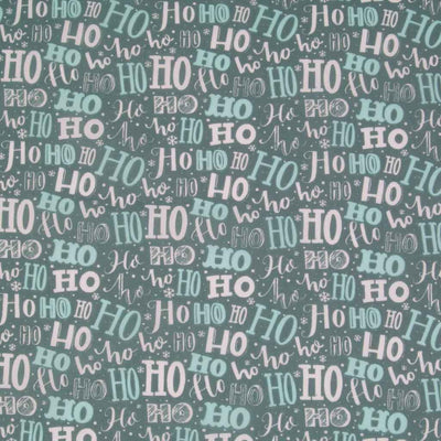 Christmas Ho Ho Mash Up & Mini Snowflakes on Green - Polycotton