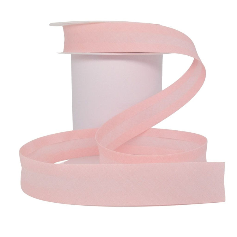 Baby pink 25mm polycotton bias binding trails from a reel