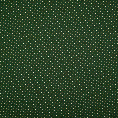 2mm gold lacquer pin spots are printed on a bottle green cotton christmas fabric
