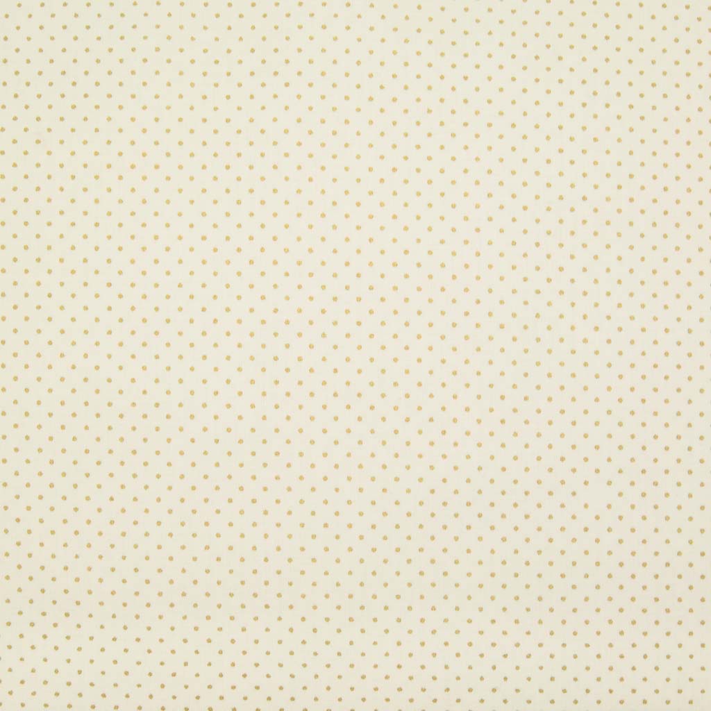 2mm gold lacquer pin spots are printed on an ivory cotton christmas fabric