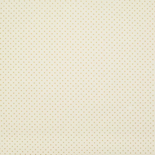 2mm gold lacquer pin spots are printed on an ivory cotton christmas fabric