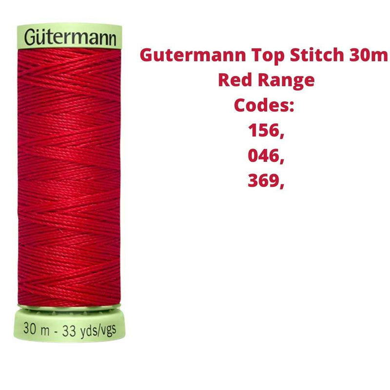 A reel of Gutermann top stitich thread with the codes of all Gutermann red thread available in the listing