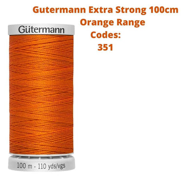 A reel of Gutermann Extra Strong thread with the codes of all Gutermann orange thread available in the listing
