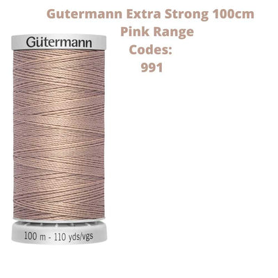 A reel of Gutermann Extra Strong thread with the codes of all Gutermann pink thread available in the listing