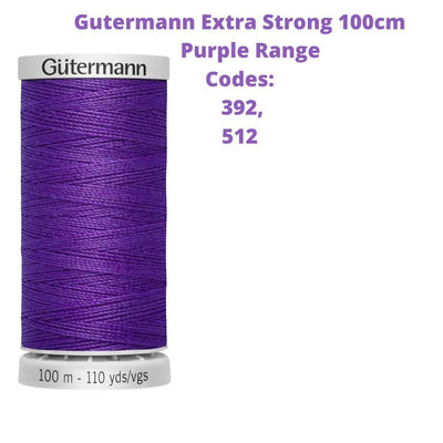 A reel of Gutermann Extra Strong thread with the codes of all Gutermann purple thread available in the listing