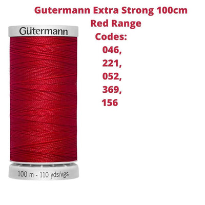 A reel of Gutermann Extra Strong thread with the codes of all Gutermann red thread available in the listing