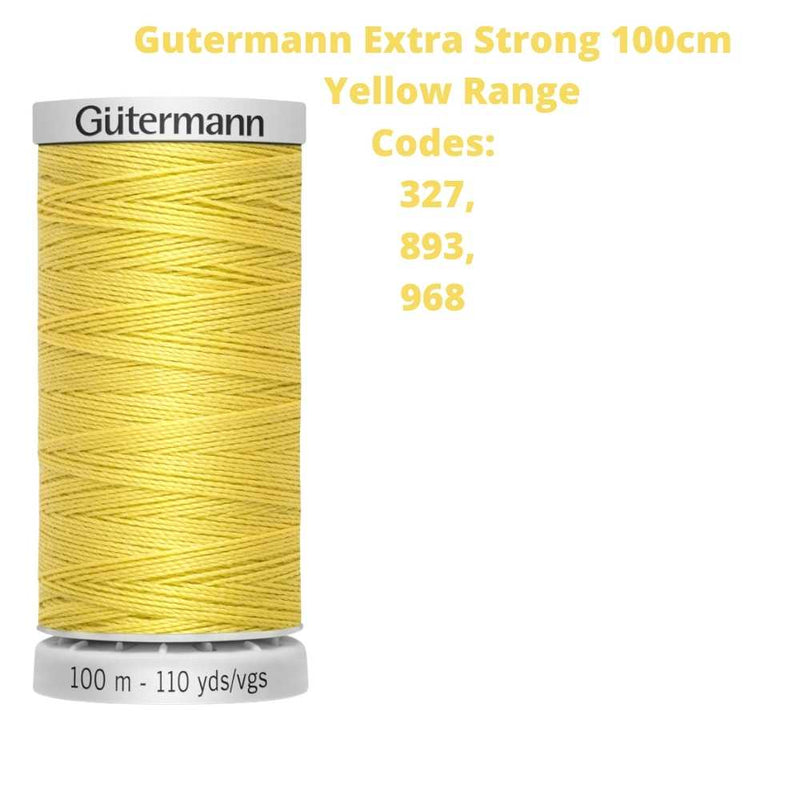 A reel of Gutermann Extra Strong thread with the codes of all Gutermann yellow thread available in the listing