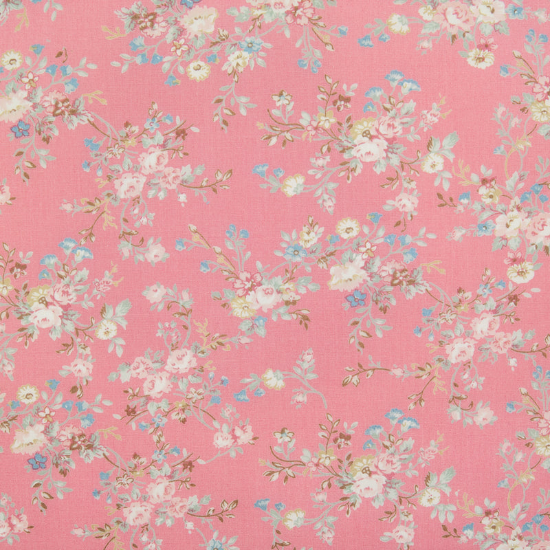 A beautiful, delicate floral print by Rose and Hubble printed on Rose Pink cotton poplin fabric