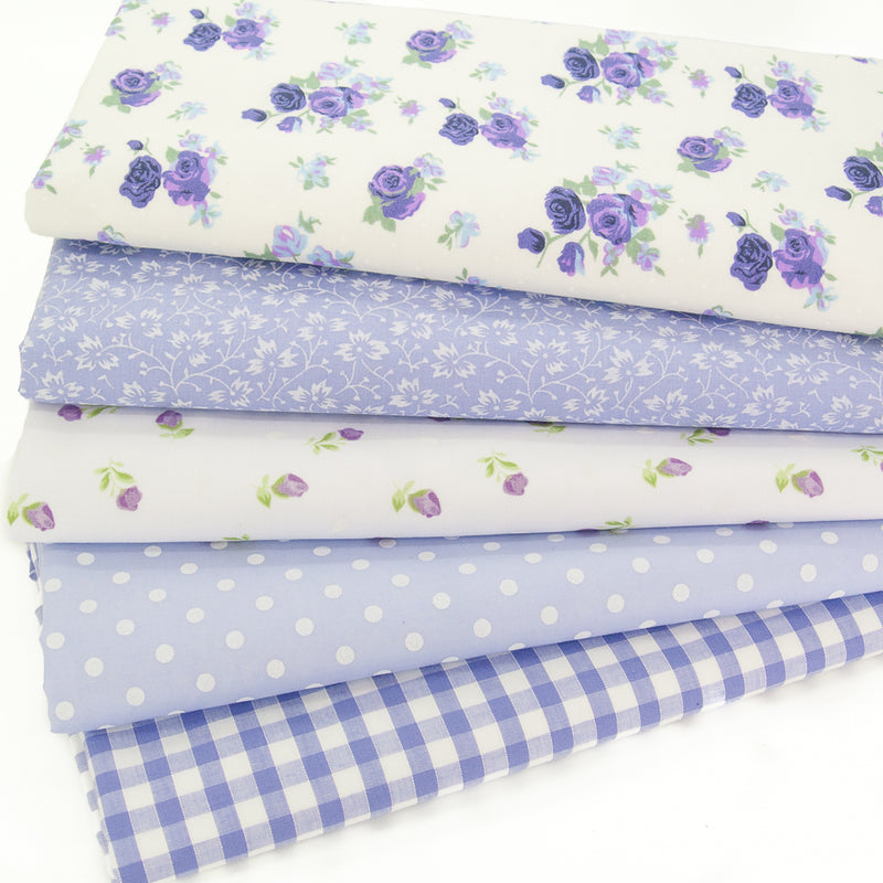 Fat Quarter Bundle of 5 - Lilac Shabby Chic Florals, Gingham and Spots