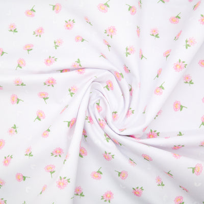Delicate Daisy - Pink on White - Polycotton