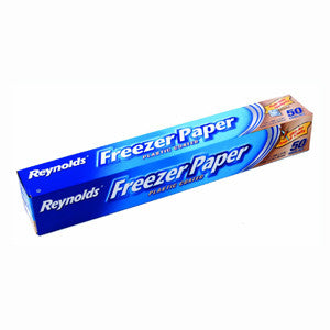 Long blue box containing reynolds plastic coated freezer paper