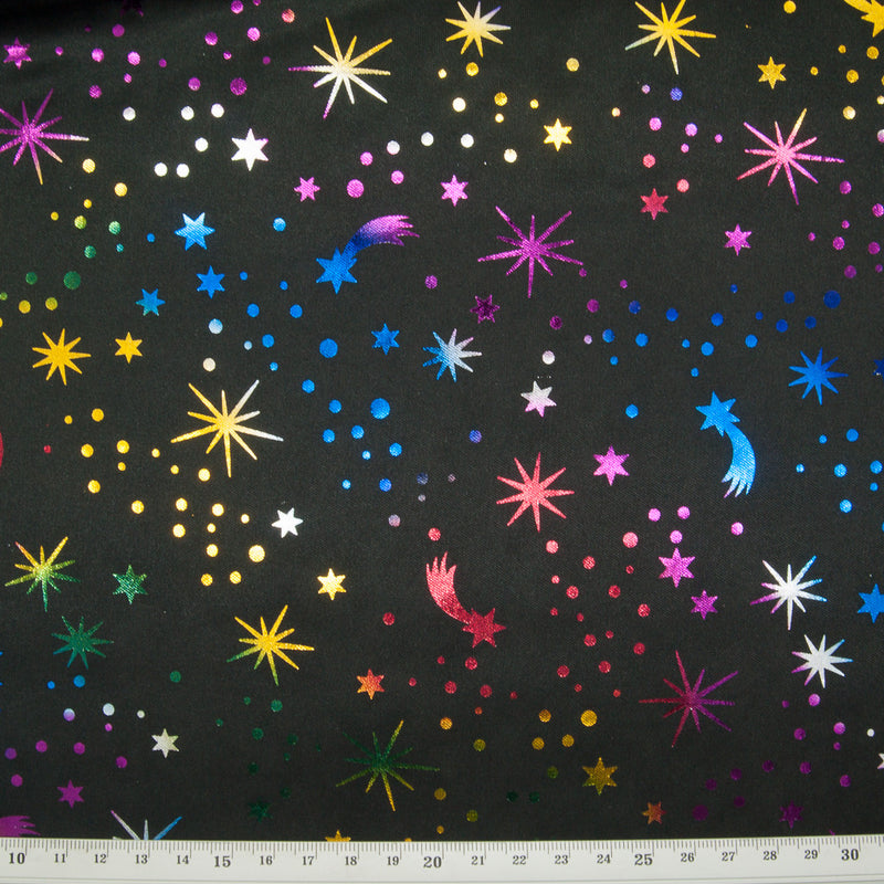 Multicoloured Stars on Black Foil Print