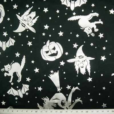 Silver Pumpkins & Witches on Black - Foil Print