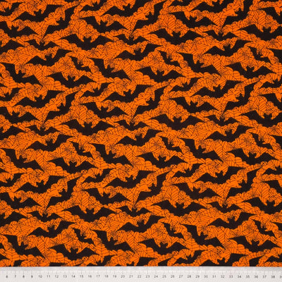 Halloween Black Bats on Orange Polycotton