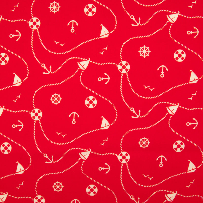 Away We Sail on Red - Polycotton Fabric