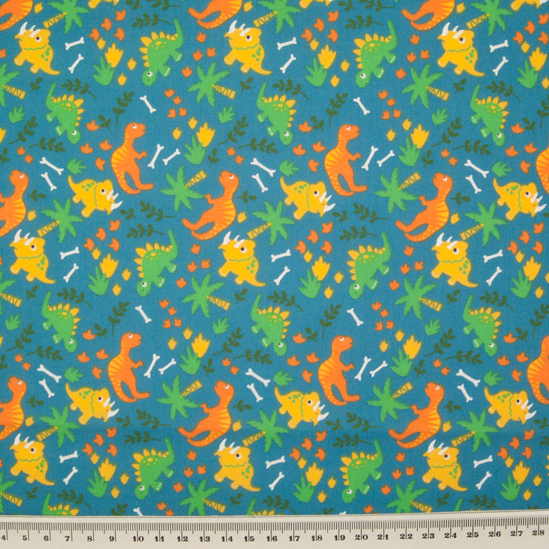 Roaming Dinosaurs on Blue - Polycotton Fabric