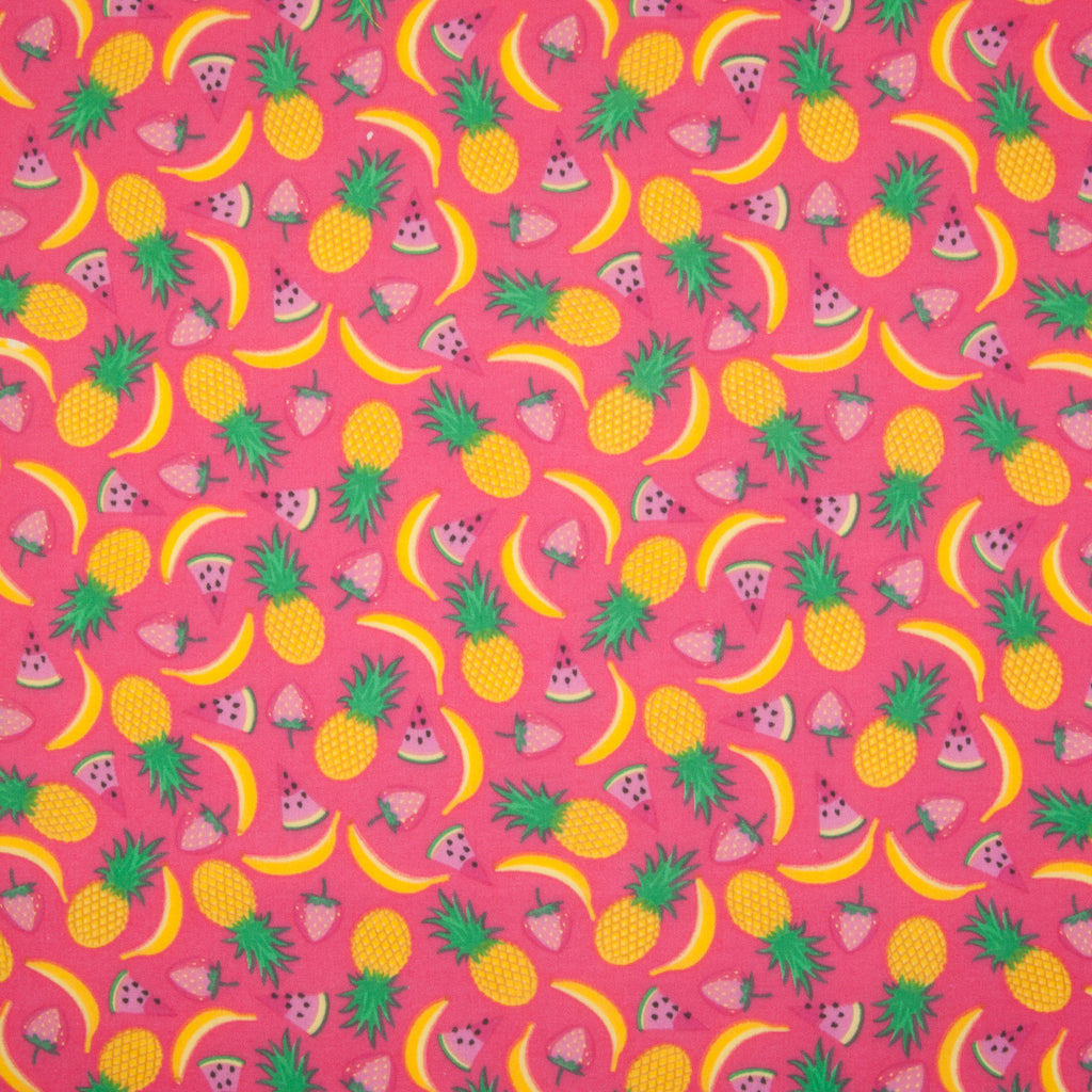 Pineapple Fruit Salad on Pink - Polycotton