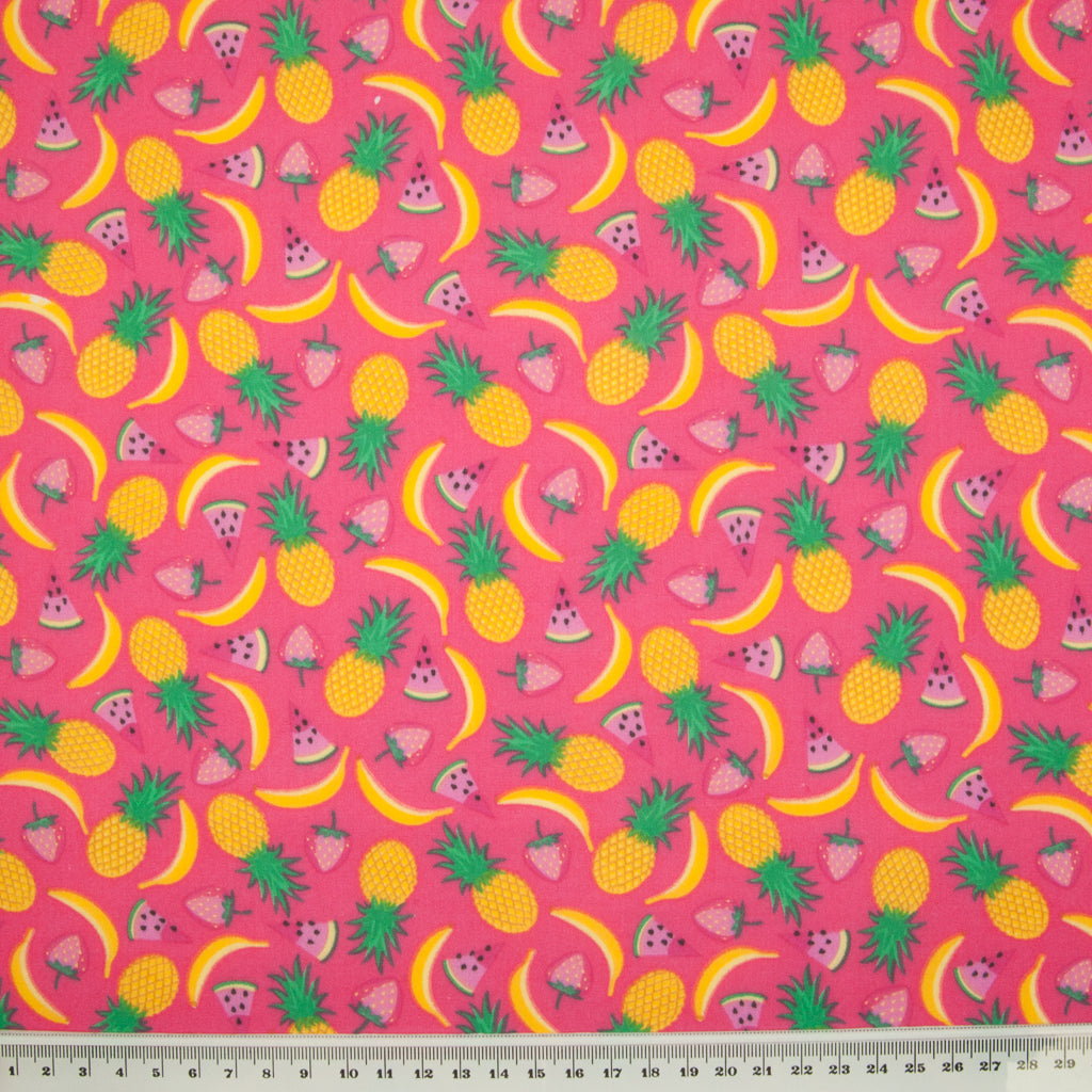 Pineapple Fruit Salad on Pink - Polycotton