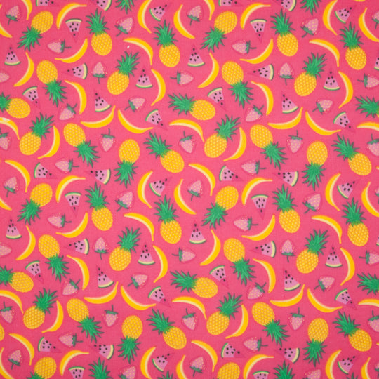 Pineapple Fruit Salad on Pink - Polycotton