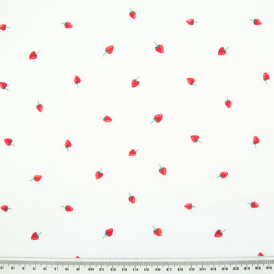 Scattered Ditsy Strawberry on White - Polycotton Fabric