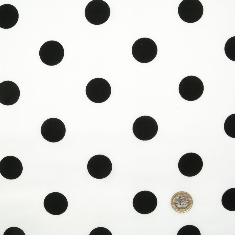 Large Black Spots on White - 25mm Spot - Polycotton