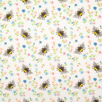 Bee & Flower on White - Polycotton Fabric