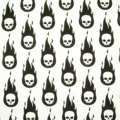 Black Fireball Skull on White - Polycotton Fabric